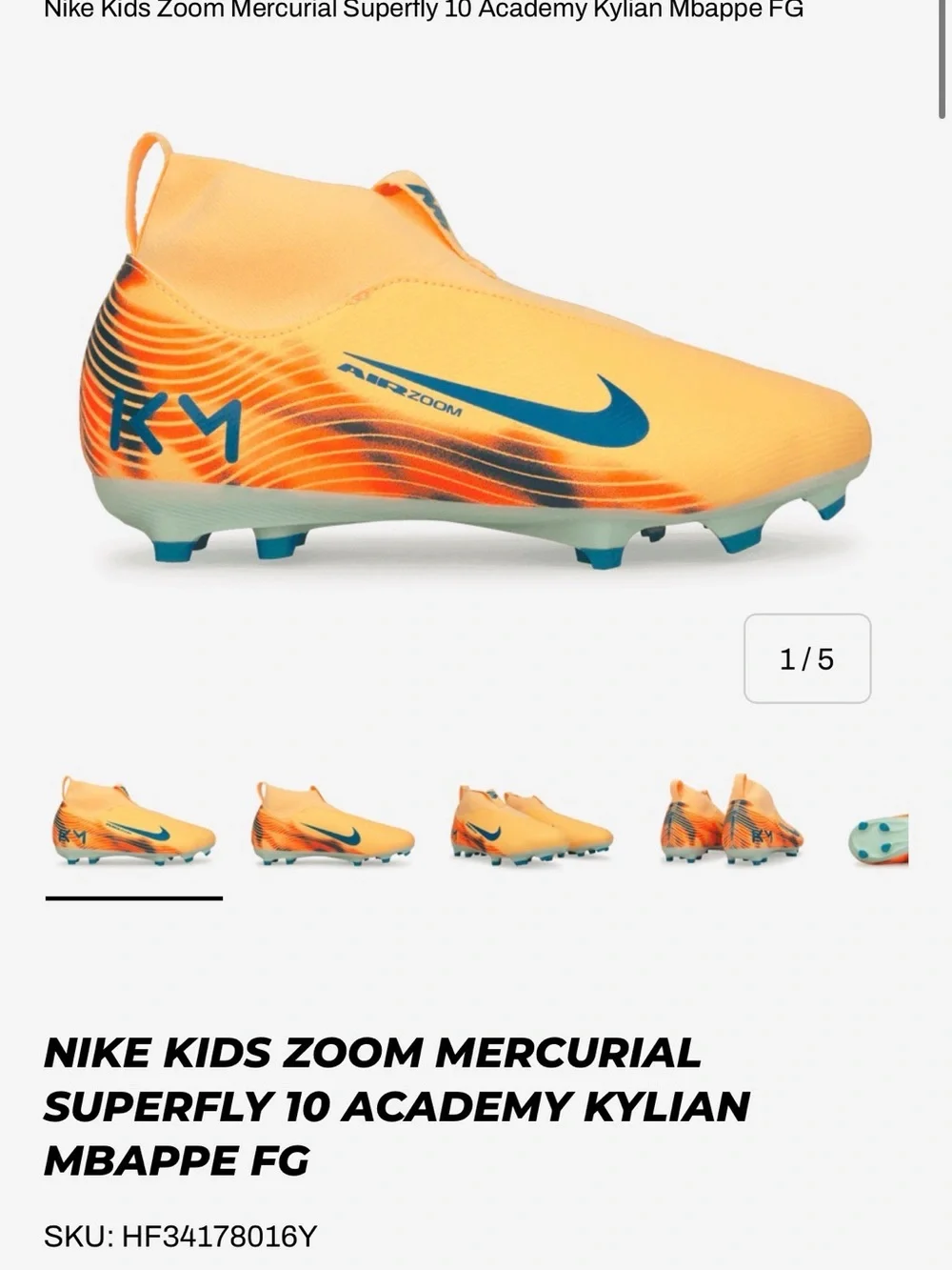 Nike Kids Zoom Mercuial Superfly 10 Academy Kylian Mbappe Soccer Cleat